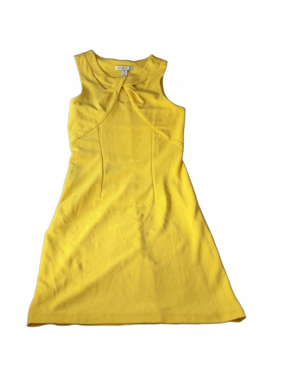 Studio AA Yellow Sleeveless Dress Bow Neck Textured Stretch Midi Size 10